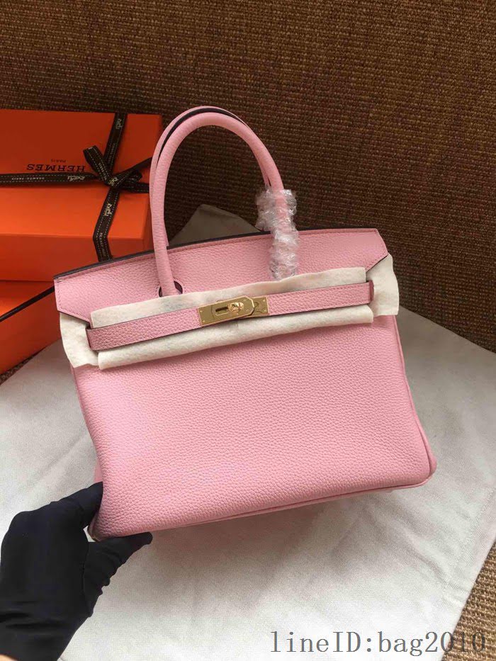 愛馬仕HERMES Birkin 鉑金包 粉色 進口小牛皮 金銀扣 皮質細膩柔軟 時尚女手提包  tdher1134